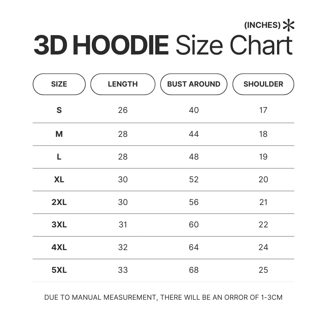 3D Hoodie Size Chart - Inuyasha Shop