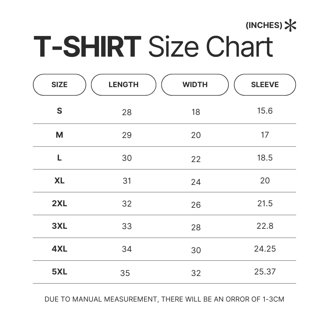 3D T shirt Size Chart - Inuyasha Shop