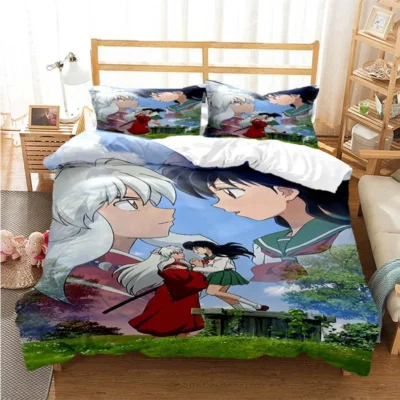 Anime Inuyasha 3D Bedding Set Black Duvet Quilt Cover Set Comforter Cover Pillowcase King Queen Size 17 - Inuyasha Shop