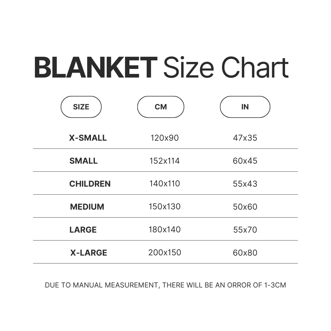 Blanket Size Chart - Inuyasha Shop