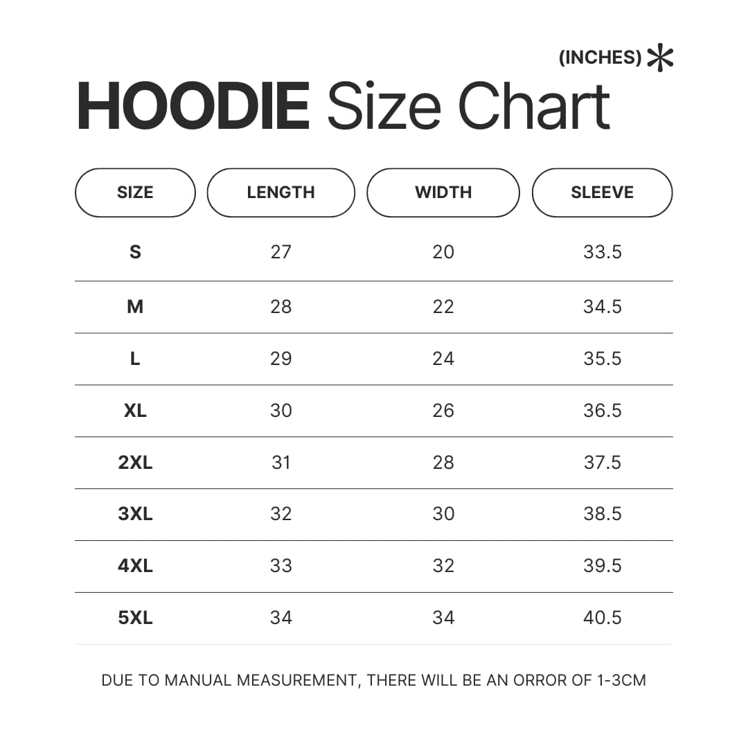 Hoodie Size Chart - Inuyasha Shop