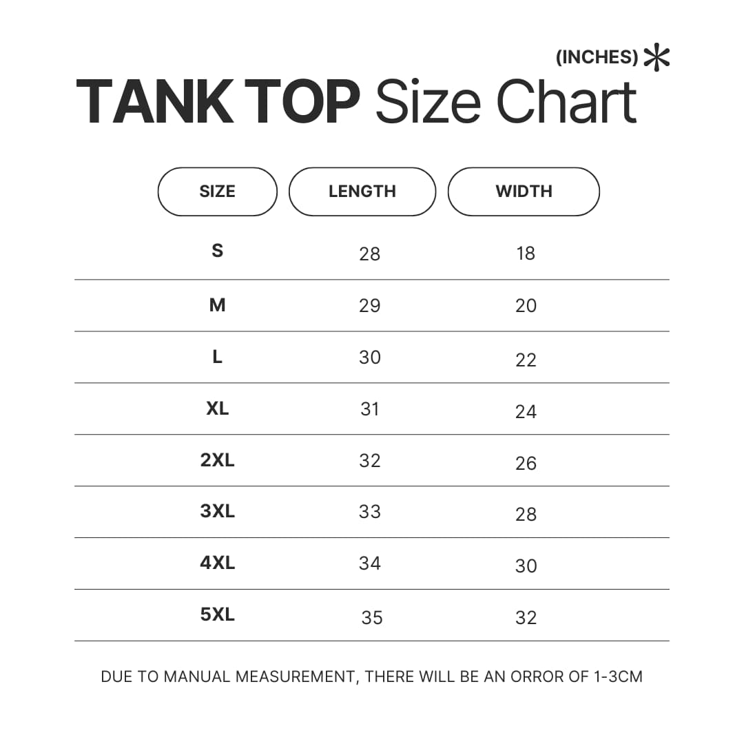 Tank Top Size Chart - Inuyasha Shop