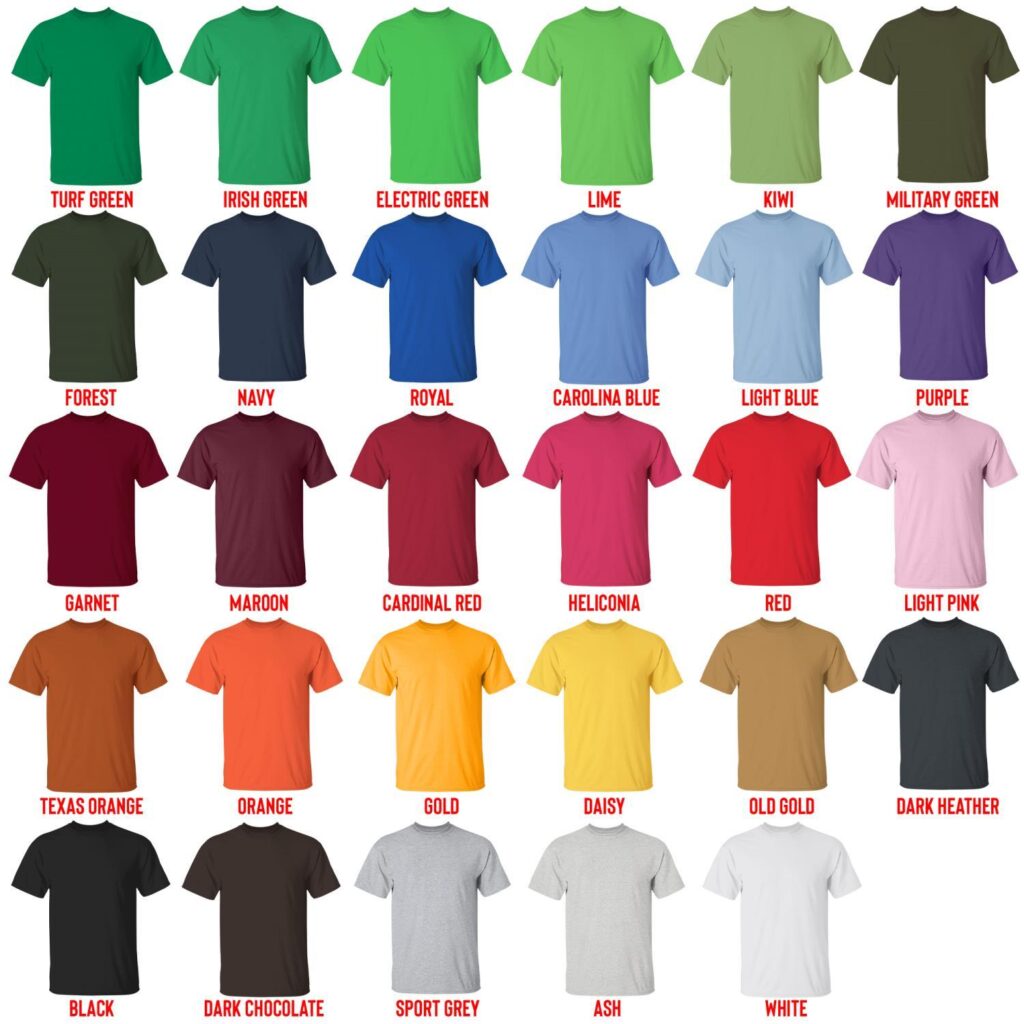 t shirt color chart 1 - Inuyasha Shop