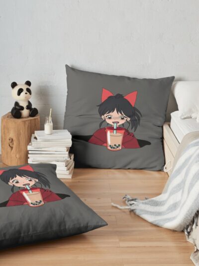 Moroha With Boba Bubble Tea Throw Pillow Official Inuyasha Merch