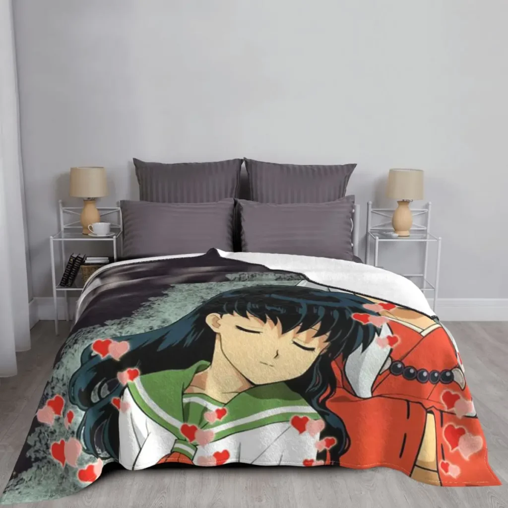 kf S1a6ef3a9de0d431c935b39caab0d1b3fe Classical Inuyasha Cartoon Blankets Flannel Autumn Winter Japanese Anime Lightweight Throw Blankets for Bed Bedroom Bedspreads - Inuyasha Shop