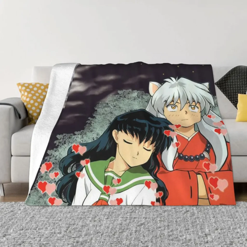 kf S42bb7615da394d2db5303372b568f11es Classical Inuyasha Cartoon Blankets Flannel Autumn Winter Japanese Anime Lightweight Throw Blankets for Bed Bedroom Bedspreads - Inuyasha Shop