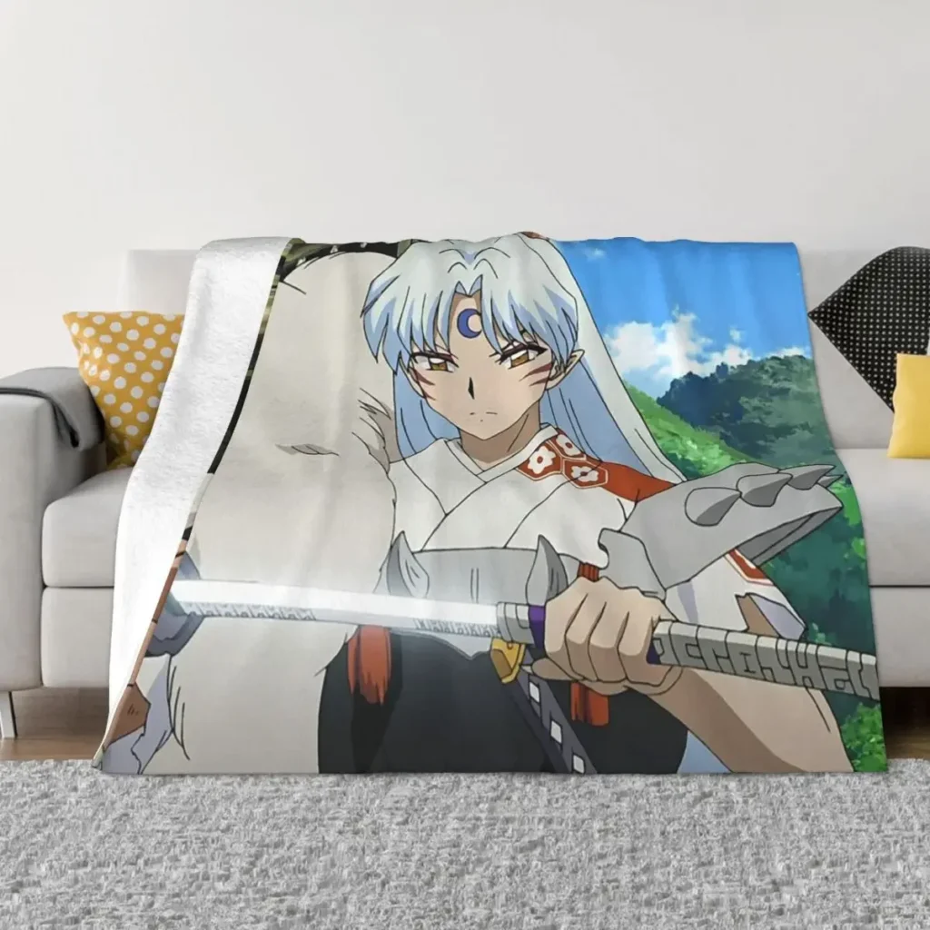 kf S62ac198b346444358b16ba7520f63f95d Japanese Anime Inuyasha Knitted Blankets Sesshoumaru Wool Throw Blanket Airplane Travel Portable Soft Warm Bedspread - Inuyasha Shop