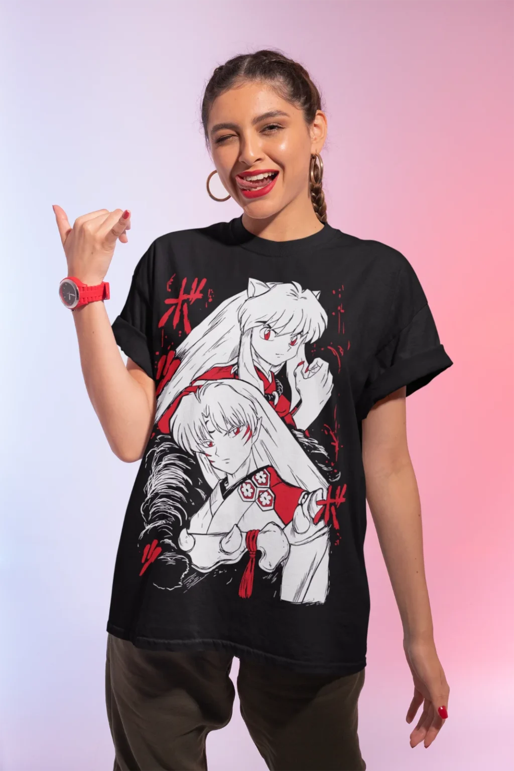 kf S8c4fce8807bb4fb99d6fdca5b07cd20dl Inuyasha Sesshomaru T shirt Red Moon Inu Yasha Anime Black Short Sleeve Soft Tee - Inuyasha Shop