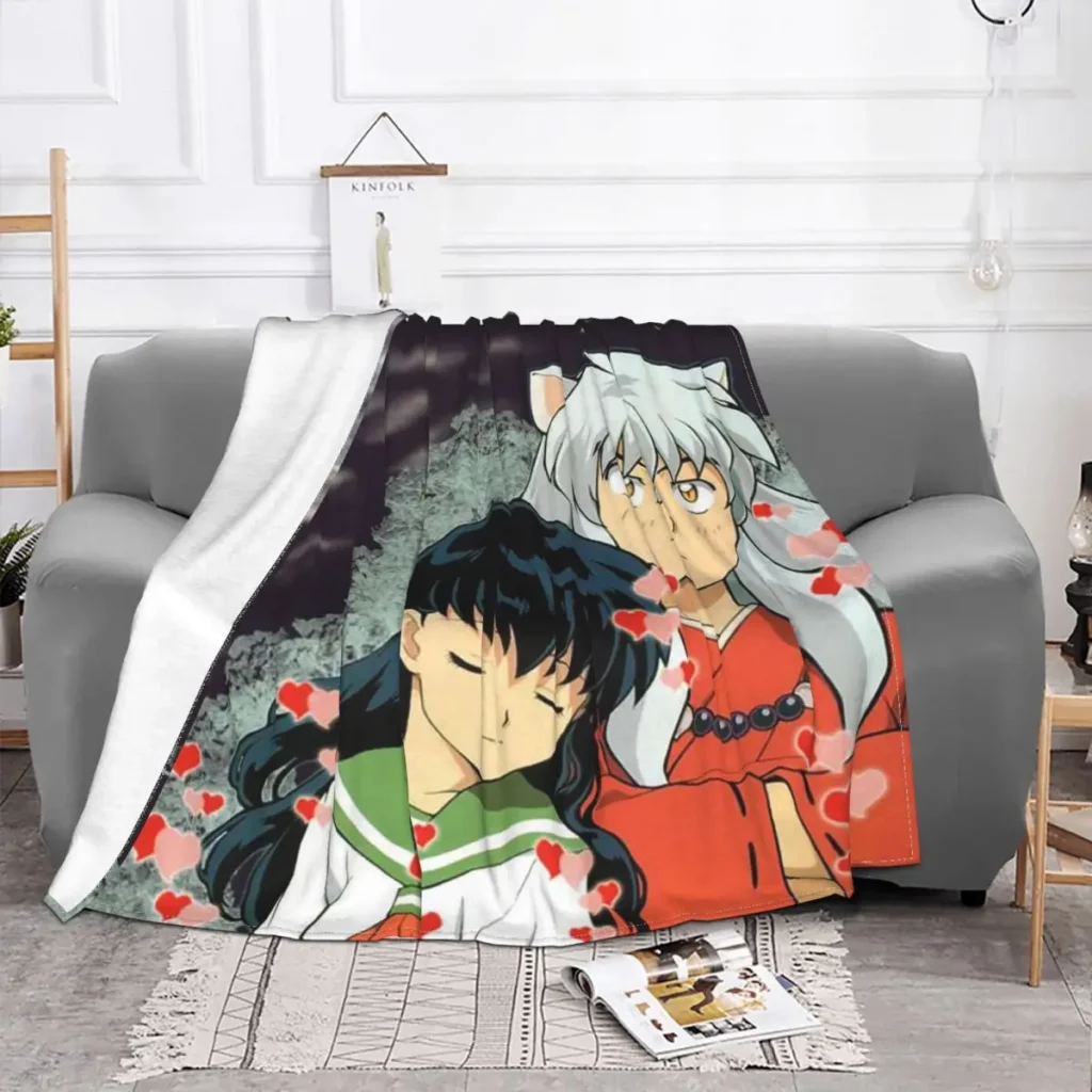 kf Sace7f77289cc4ad1a91f2c2f16636b95J Classical Inuyasha Cartoon Blankets Flannel Autumn Winter Japanese Anime Lightweight Throw Blankets for Bed Bedroom Bedspreads - Inuyasha Shop