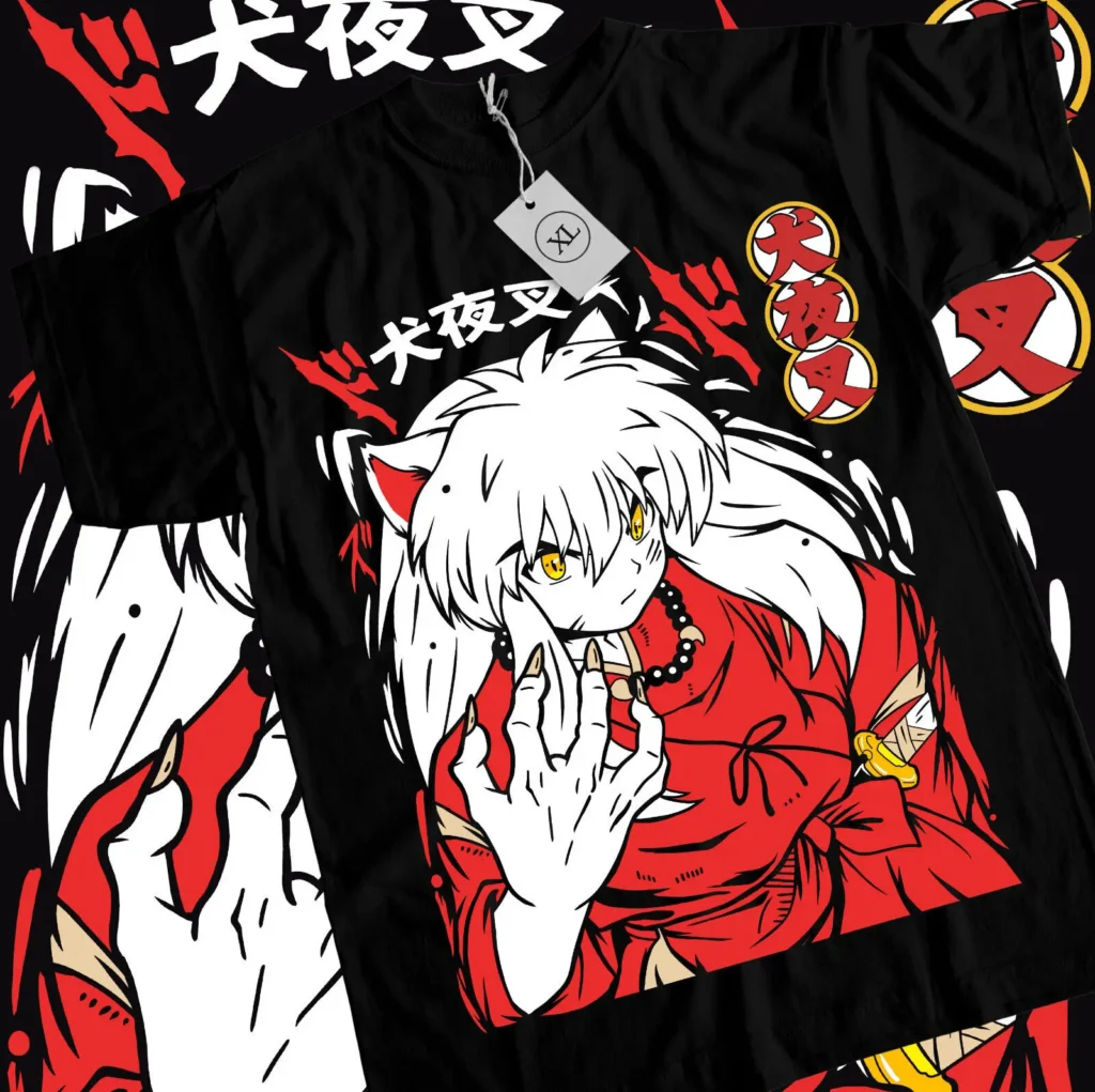 kf Sc8a8a063c17243e28a25bc89e0c09d59p Inuyasha Sesshomaru T shirt Red Moon Inu Yasha Kawaii Anime Tee Shirt All Size - Inuyasha Shop