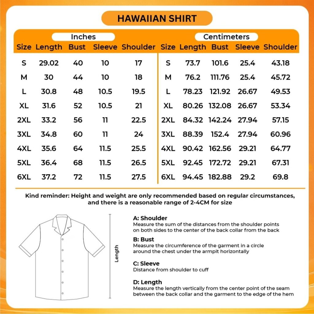 3D Hawaiian Shirt Size Chart - Inuyasha Shop