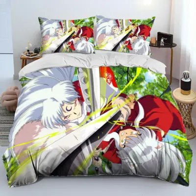 Green Color With 3D Inuyasha Japan Anime Cartoon  Bedding Set