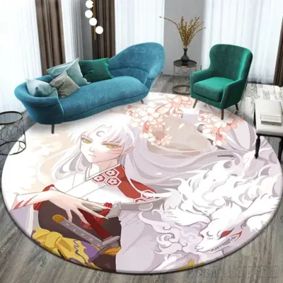 Sesshomaru Sakura Japanese Anime Inuyasha Round Rug