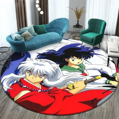 Inuyasha And Kagome Manga Cover Round Rug