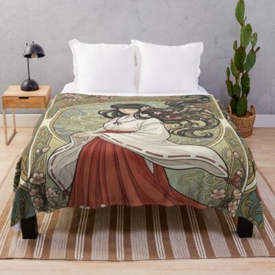 Kikyo Spiritual Shrine Maiden Throw Blanket
