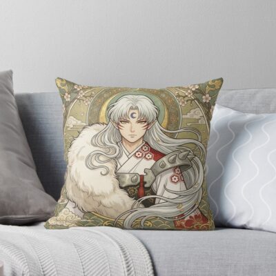 Sesshomaru Mucha Inspired Portrait Throw Pillow