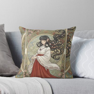 Kikyo Spiritual Shrine Maiden Throw Pillow